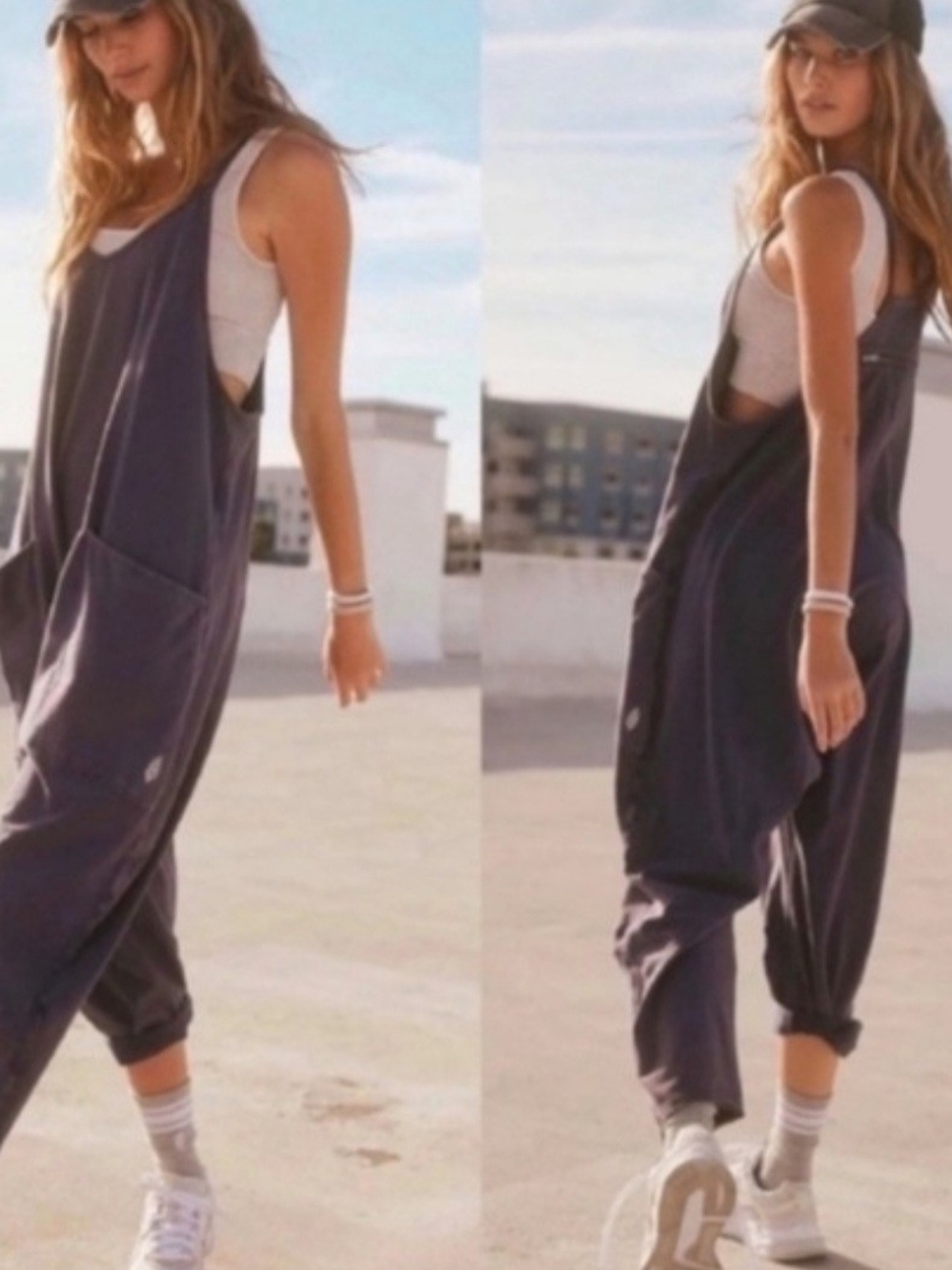 FP Movement by Free People Dark Gray Oversized Denim-Style Jumpsuit